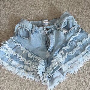 Vibrant ruffle jean shorts